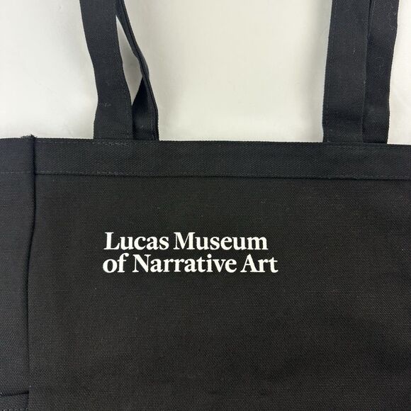 GEORGE LUCAS MUSEUM OF NARRATIVE ART Illustrated Spaceship Black Canvas Tote Bag - Picture 3 of 5